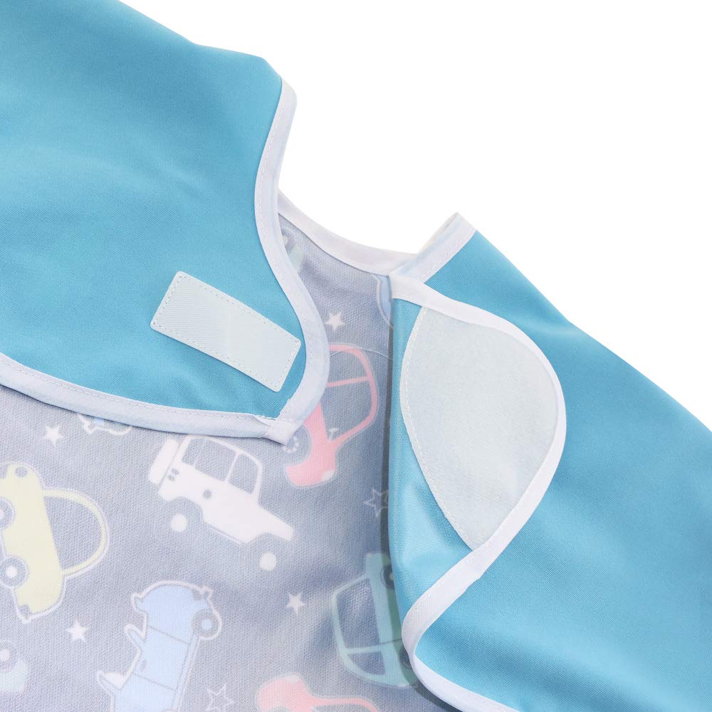 Hi Sprout Infant Toddler Baby Waterproof Sleeved Bib, Bib with Sleeves&Pocket, 6-24 Months (Car)