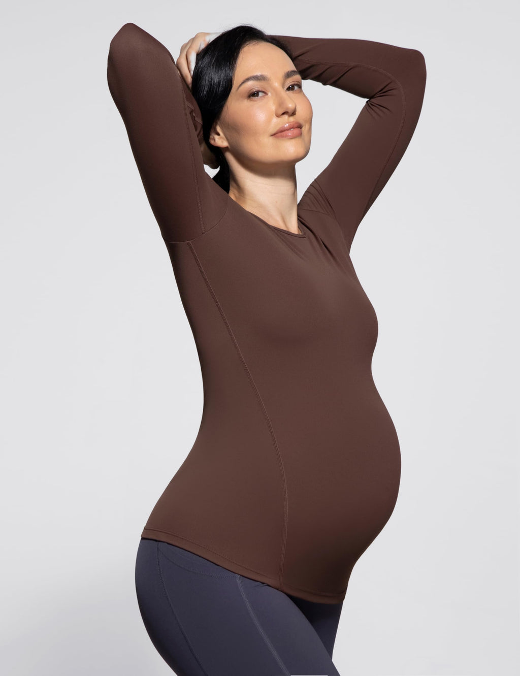 POSHDIVAH Maternity Crew Neck T Shirts for Women Brown Small