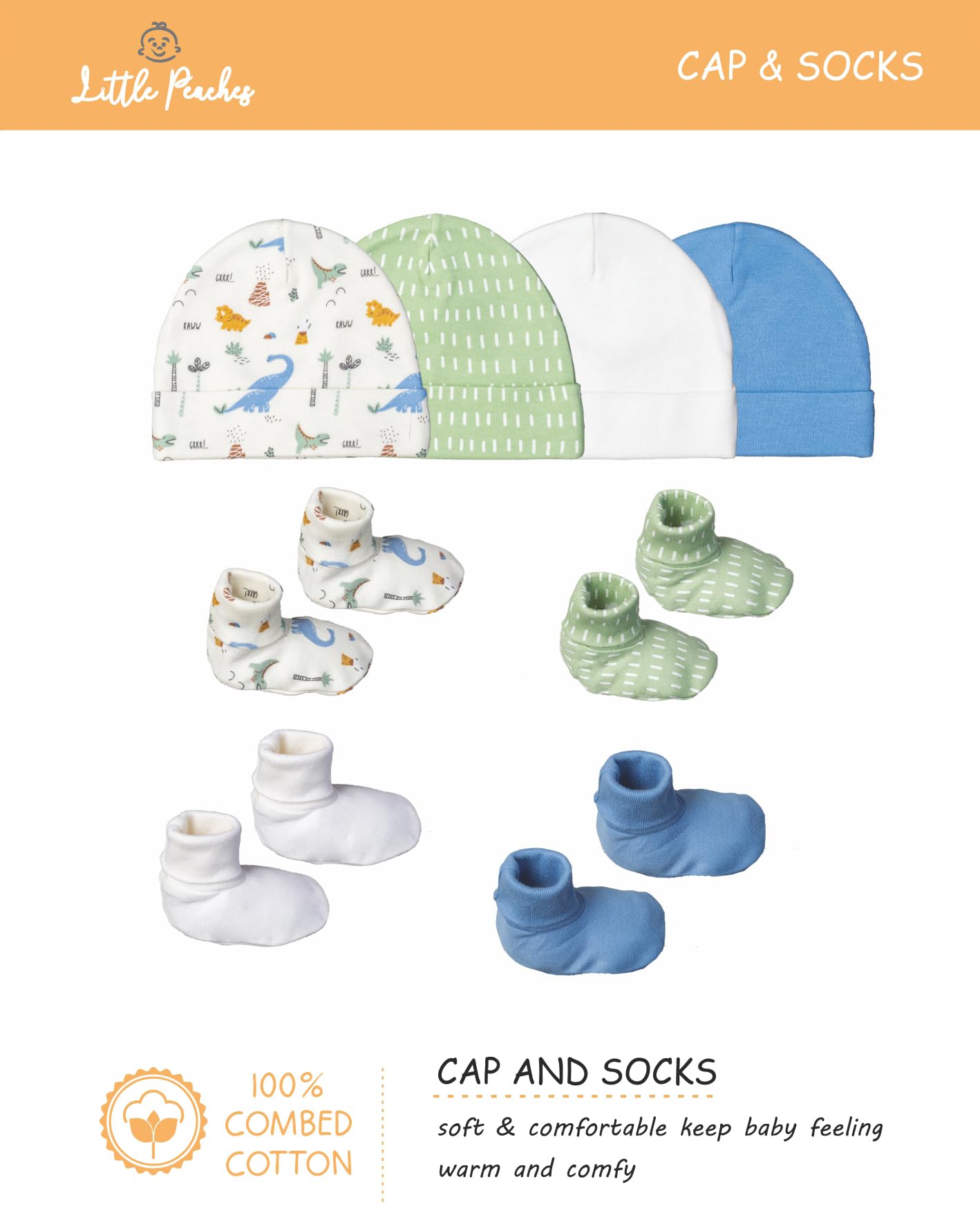 Little Peaches Unisex Newborn Clothes - 25 Piece Gender Neutral Newborn Clothes & Accessories Set - Rawr-some