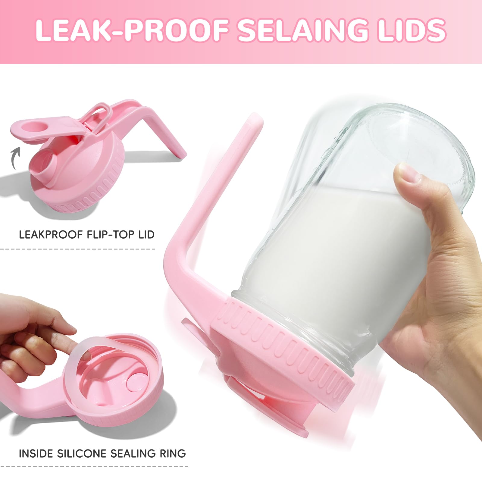 2 PACK Breast Milk Pitcher 32OZ Glass Breastmilk Pitcher with Lids(Pink)