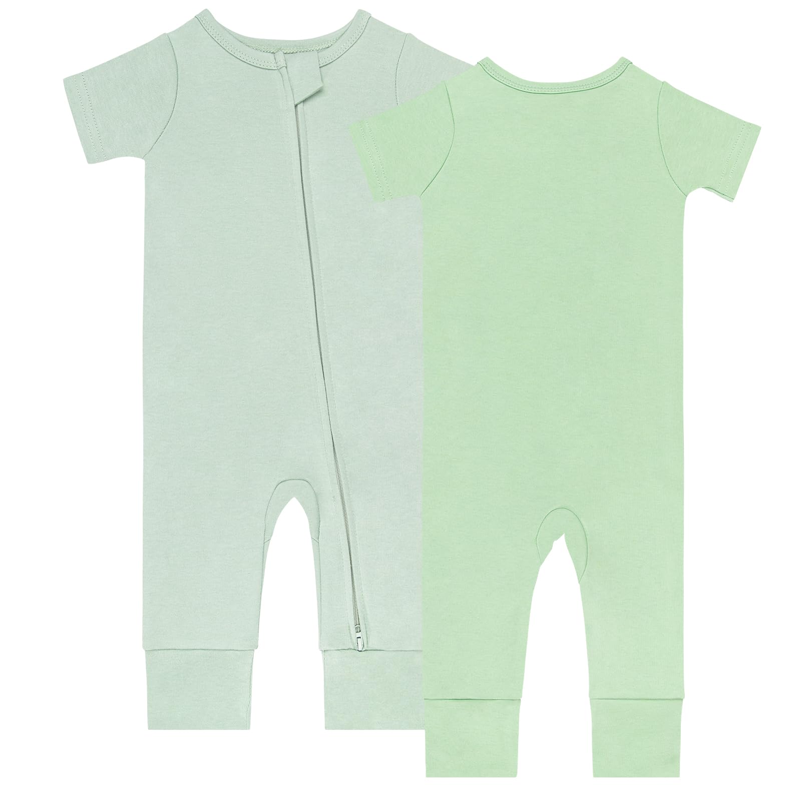 GUISBY Baby Cotton Footless Zipper Pajamas, Bright green+Green Grey, 18-24M
