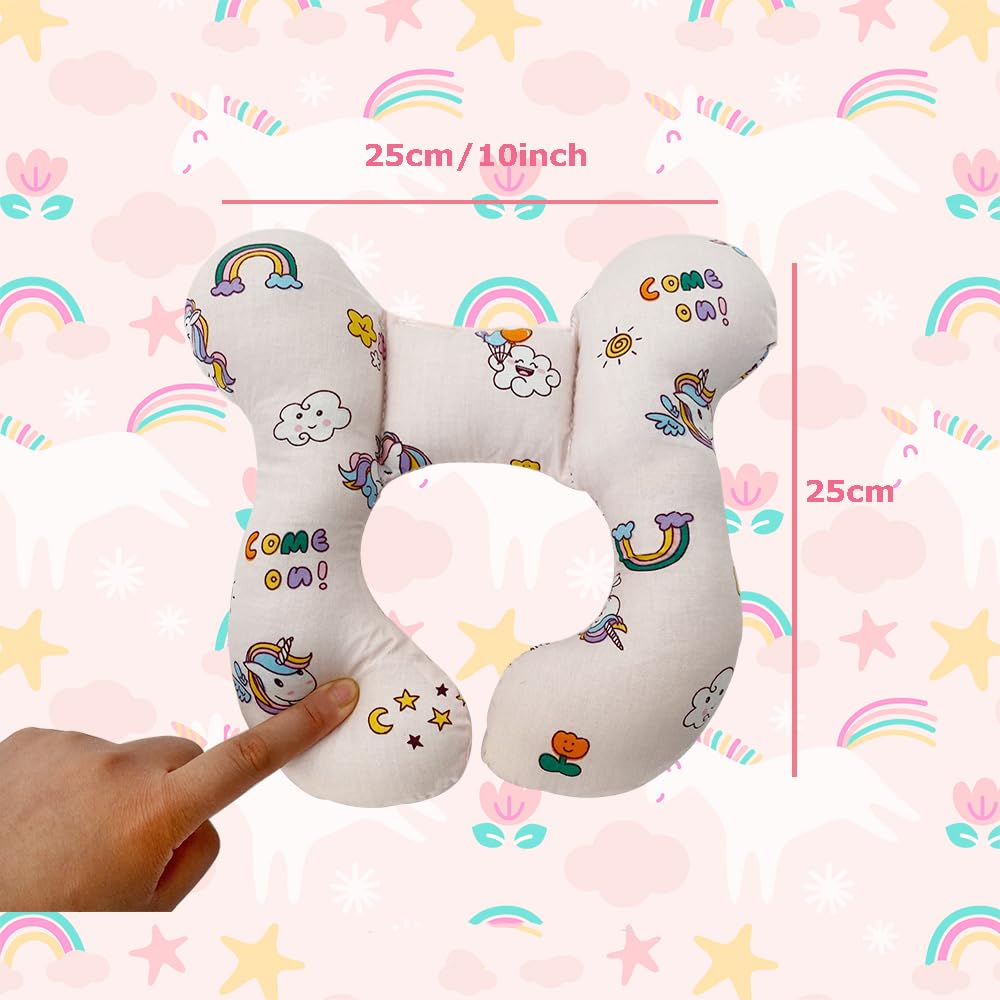 Wedfull Baby Neck Pillows, Comfortable Baby Travel Head Neck Support Pillow for Car Seat Stroller Pushchair, Soft PP Cotton Travel Pillow for 0-2 Years Old Toddler Infant Newborn, Rainbow