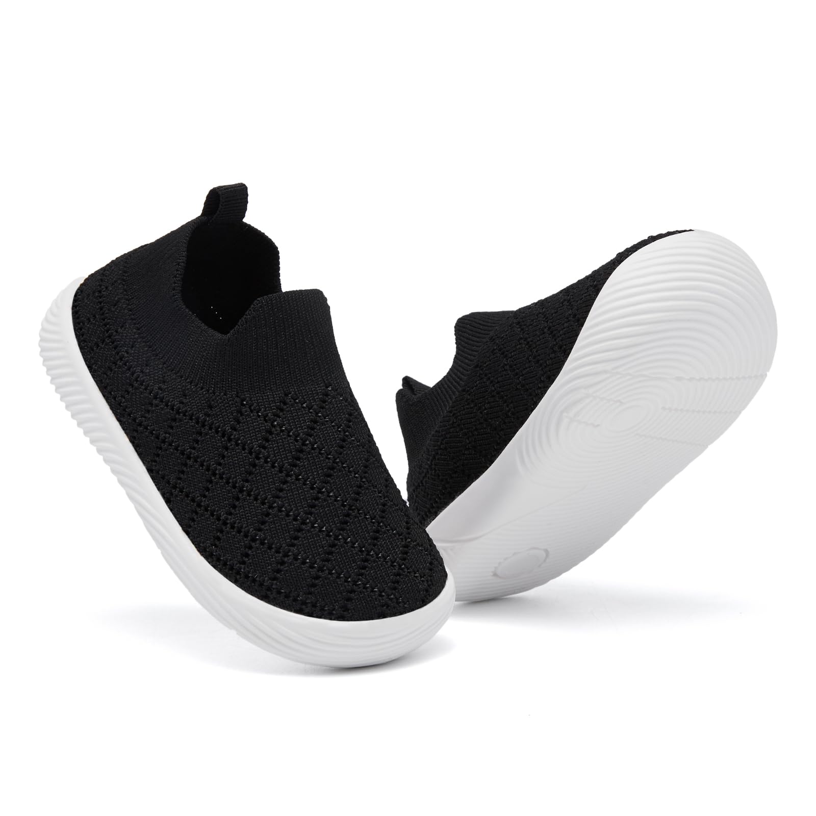 MORENDL Toddler Shoes Baby Walking Sock Shoes Non-Slip Breathable Boys & Girls Sneakers Infant Tennis Shoe Mesh Black 9-12Months