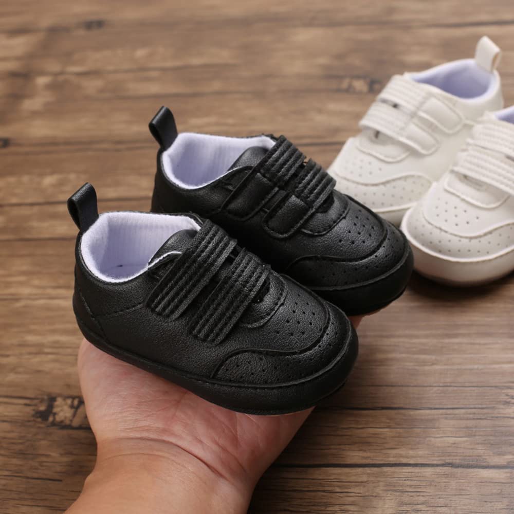 Clowora Baby Boys Girls Shoes Non-Slip Rubber Sole Sneakers Infant First Walking Toddler Crib Shoes Newborn Loafers Flats. (08/Black,0-6 Months)