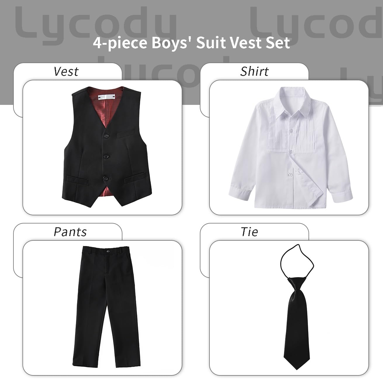 Lycody Boys Suit Vest Set Formal Dress Suits Wedding Outfit, Black, Size 14