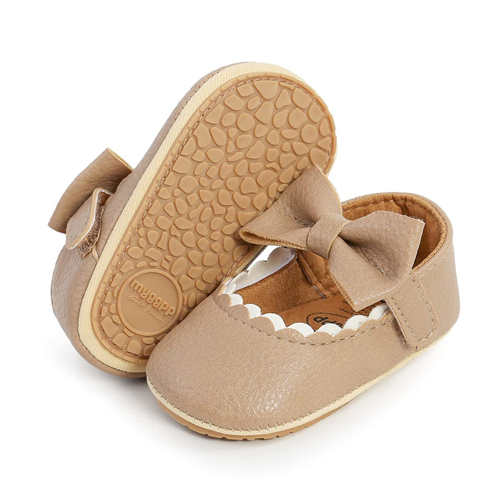 COSANKIM Baby Girls Mary Jane Flats Shoes Anti-Slip Rubber Sole Infant Toddler Princess Wedding Dress Shoes（3-6 Months Infant,K/Beige）