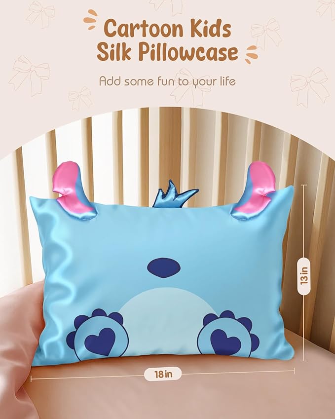 Toddler Pillowcases 13"x18" for Kids - Cute Cartoon Soft Breathable Silk Pillow Cases for Hair and Skin with Hidden Zipper for Girls Fun Kawaii Design for Bedding, Heart Blue
