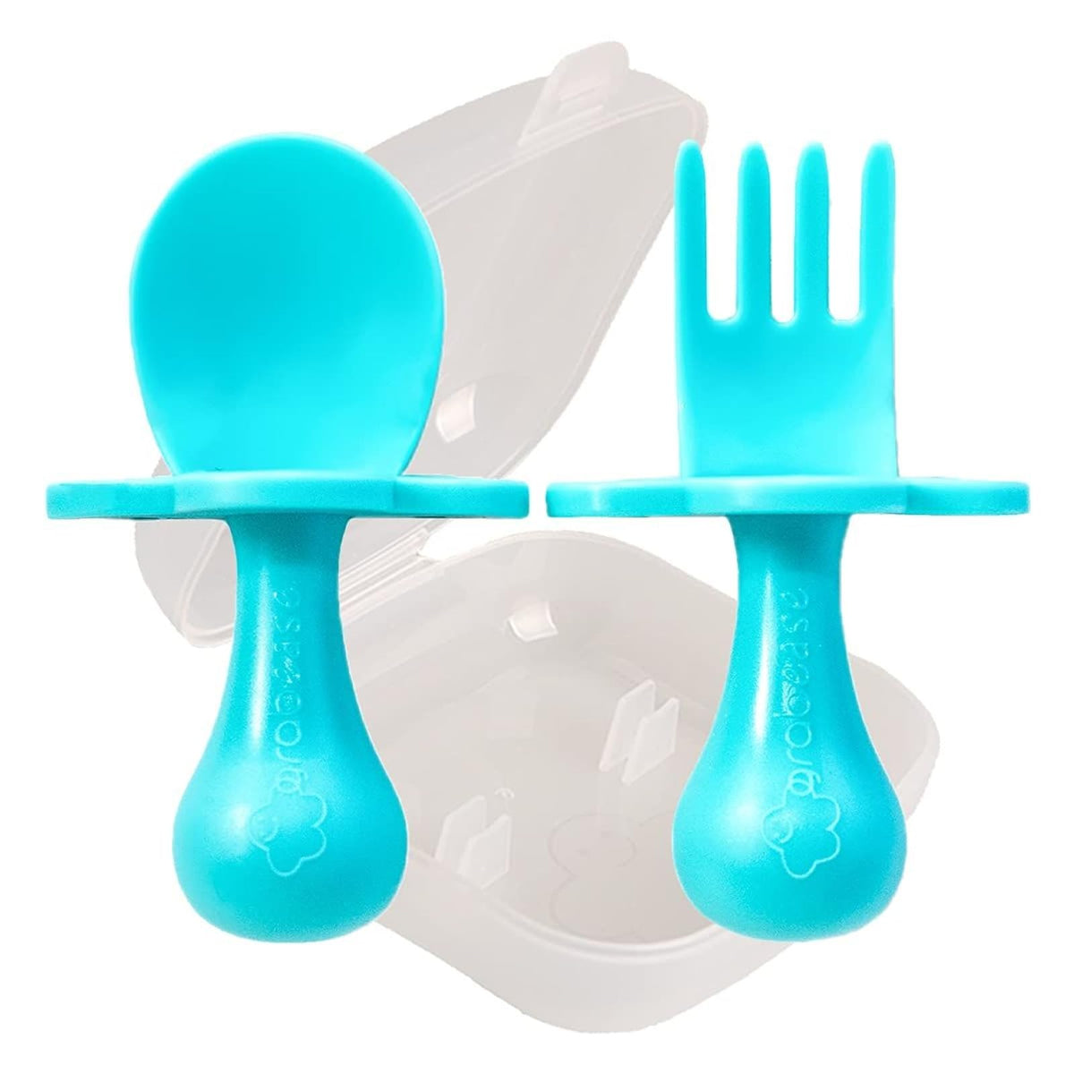 Grabease Baby Feeding Utensils Set - Travel Case for To-Go Toddler Containers - Choke-Guard for Baby Led Weaning Forks - Dishwasher Safe Toddler Spoon - Plastic, Blush, Pack of 1