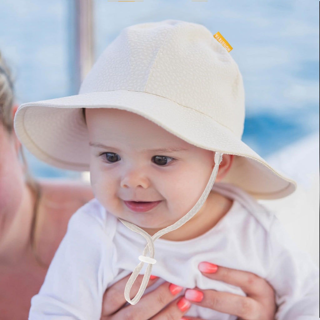 Baby Sun Hat Toddler Girl Beach Hat Adjustable Outdoor Summer Hat UPF 50+ Sun Protection Wide Brim Infant Kids (US, Age, 6 Months, 24 Months, Beige)