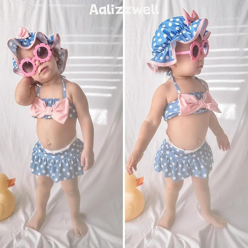 18-24 Months Infant Baby Girls Swimsuit Polka Dot Bikini Two Pieces Bathing Suit Swimwear Summer Swimming Beach Set Blue