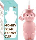 Honey Bear Silicone Straw Cup, Babies Water Drinking Cup, 8-Ounce Therapy Sippy Bottles for Speech and Feeding Training, BPA Free & Dishwasher Safe (PINK)