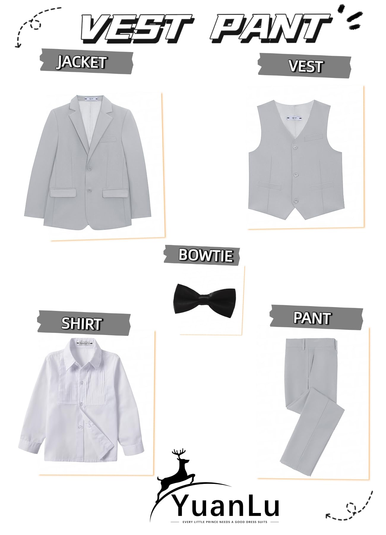 YuanLu Big Boys Slim Fit Tuxedo Easter Dress Outfit Kids Grey Suits Size 16