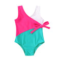 Happy Town Toddler Swimsuit Girl One Piece Bathing Suit Color Block Swimwear Baby Summer Beach Wear(6-7 Years,White Pink Blue)