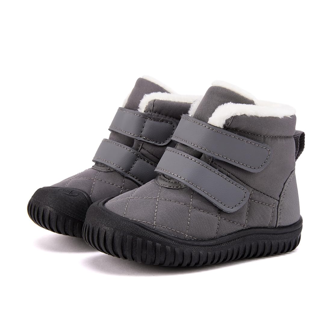 BMCiTYBM Toddler Baby Snow Boots Winter Two Strap Easy On Shoes Boys Girls Cold Weather Baby Faux Fur Shoes Grey Size 8