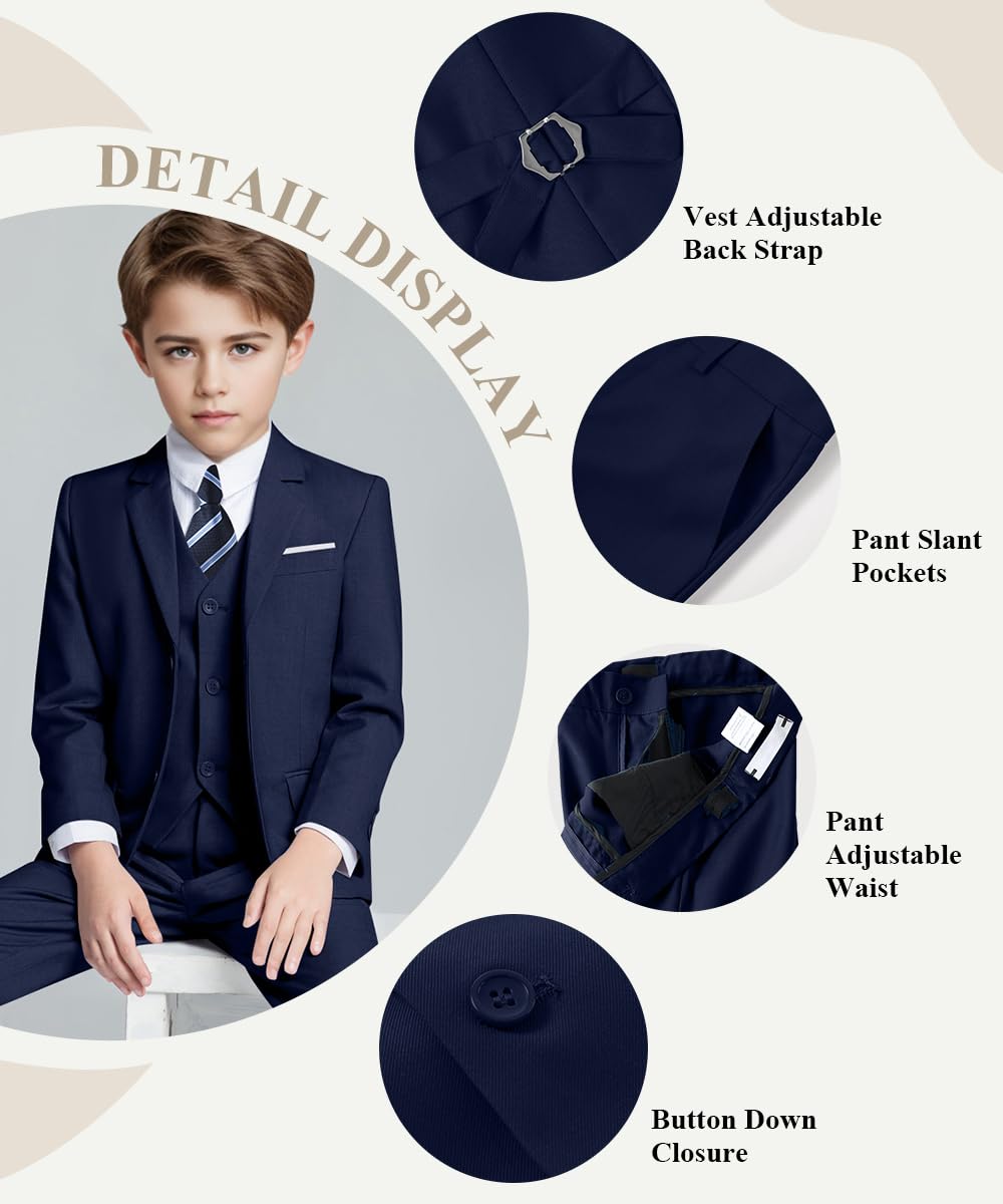 Suit for Boys 5 Pieces Kids Tuxedo Toddler Slim Fit Suits Navy Blue Size 5