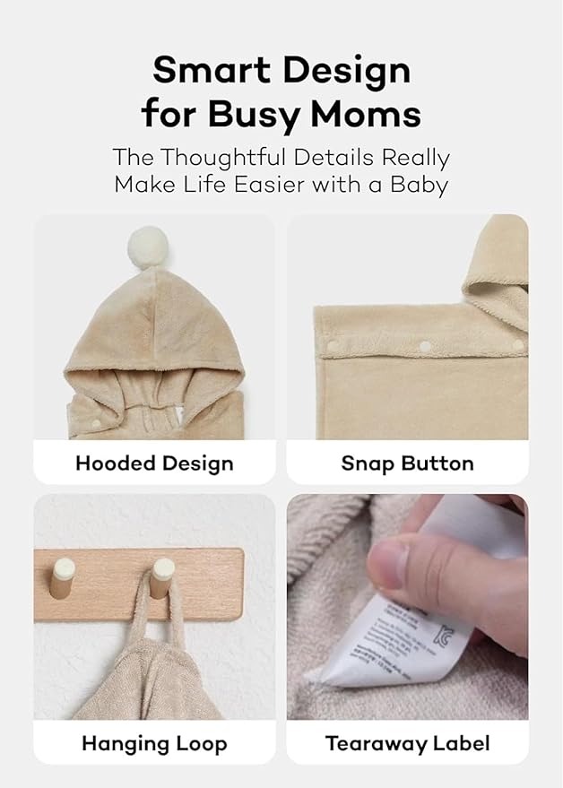 Konny Baby Hooded Towel Plush Thick & Cozy Soft-Touch Absorbent Rayon from Bamboo Cotton Baby Bath Beach Towel, Oeko-TEX, Newborn Boys Girls Toddler (White, Small)