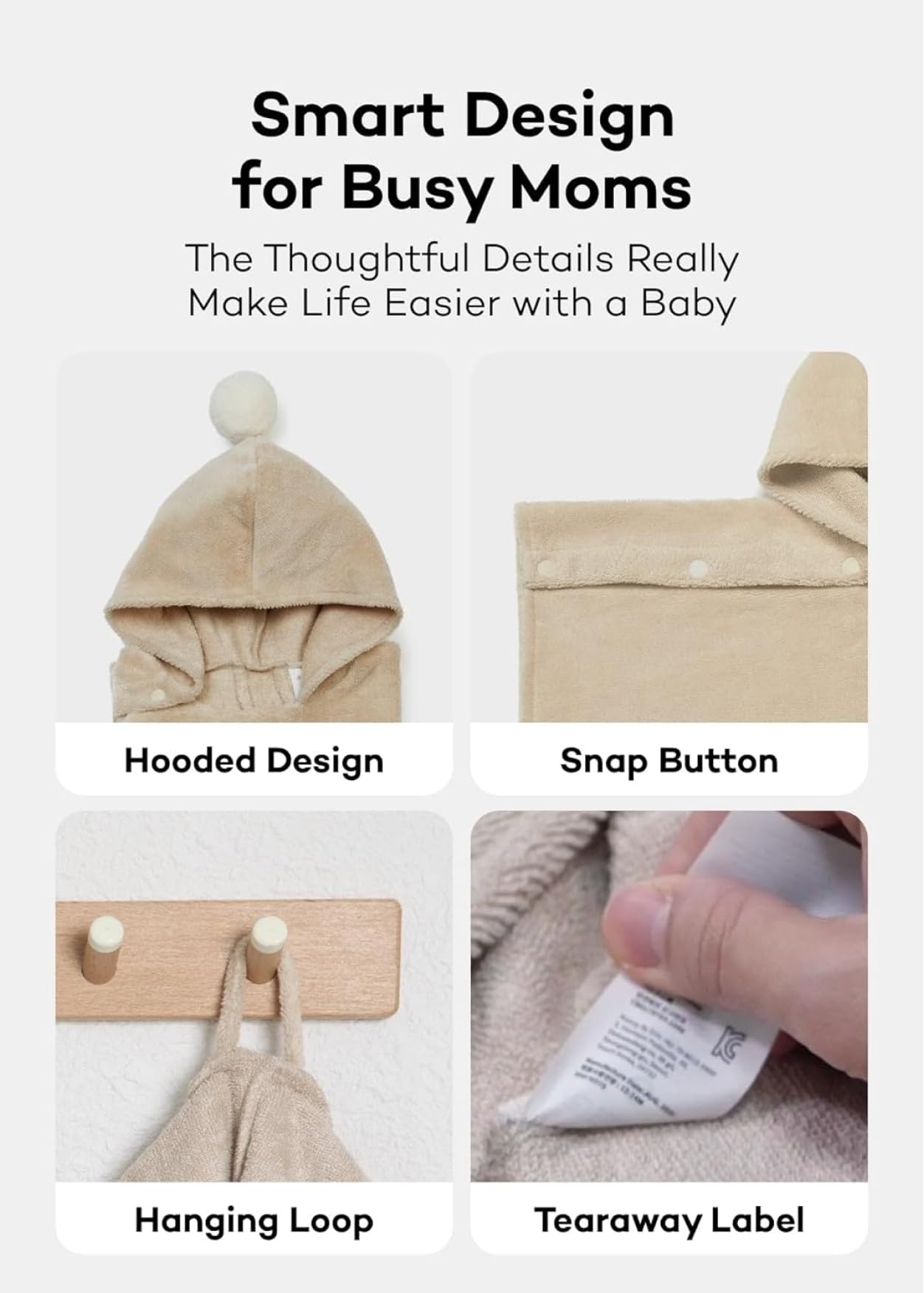 Konny Baby Hooded Towel Rayon from Bamboo Cotton Baby Bath Beach Towel Hooded Poncho, Oeko-TEX, Ultra Soft & Quick-Dry, Newborn Boys Girls Toddler (Beige, Small)