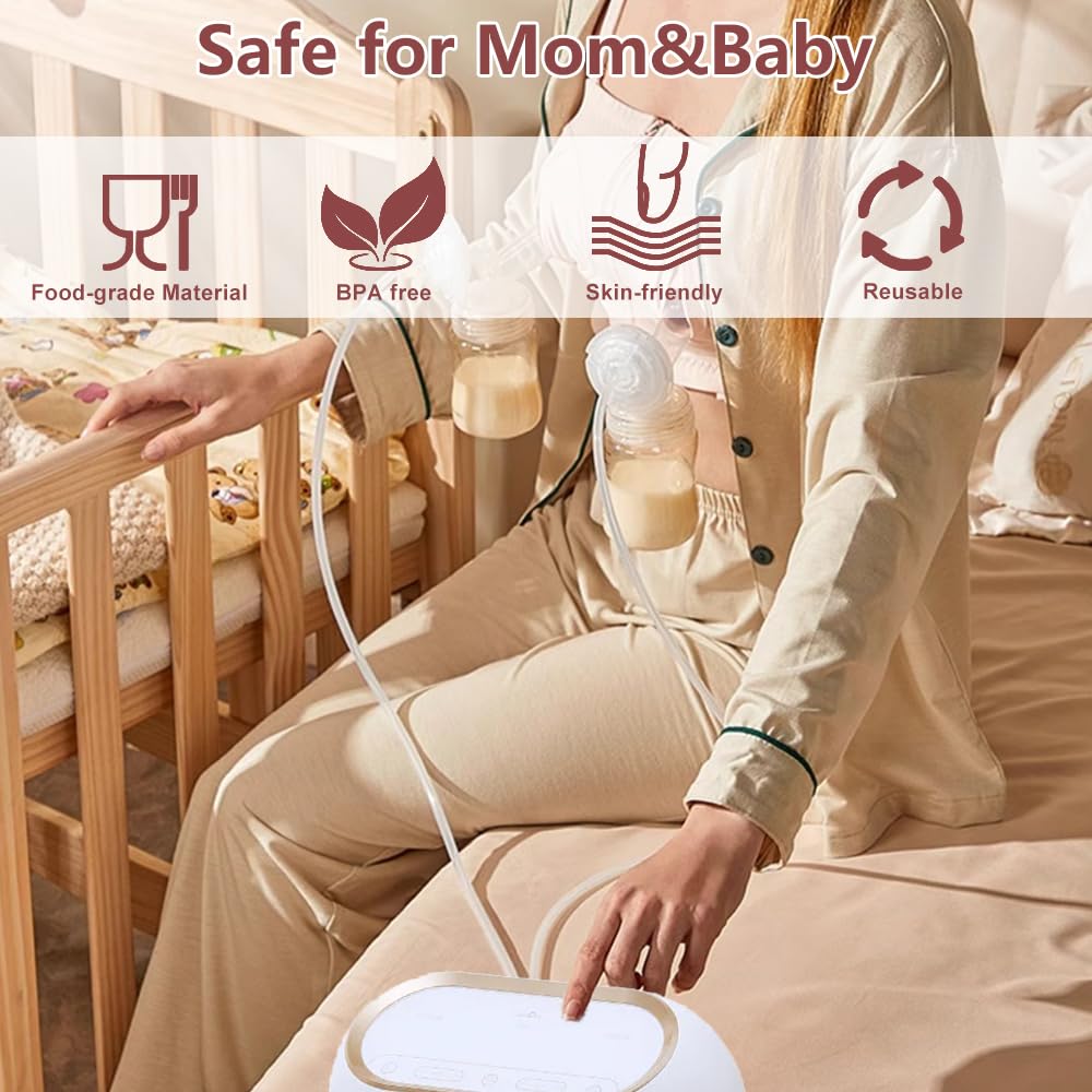 Full Breast Pump Parts with 21mm Oval Soft Rim Flanges and Wide-Mouth Base Connector for Spectra S2 S1 9 Plus SG, Medela, Lansinoh Pumps, Include Flange, Valve, Backflow Protector, Tubing and Bottle
