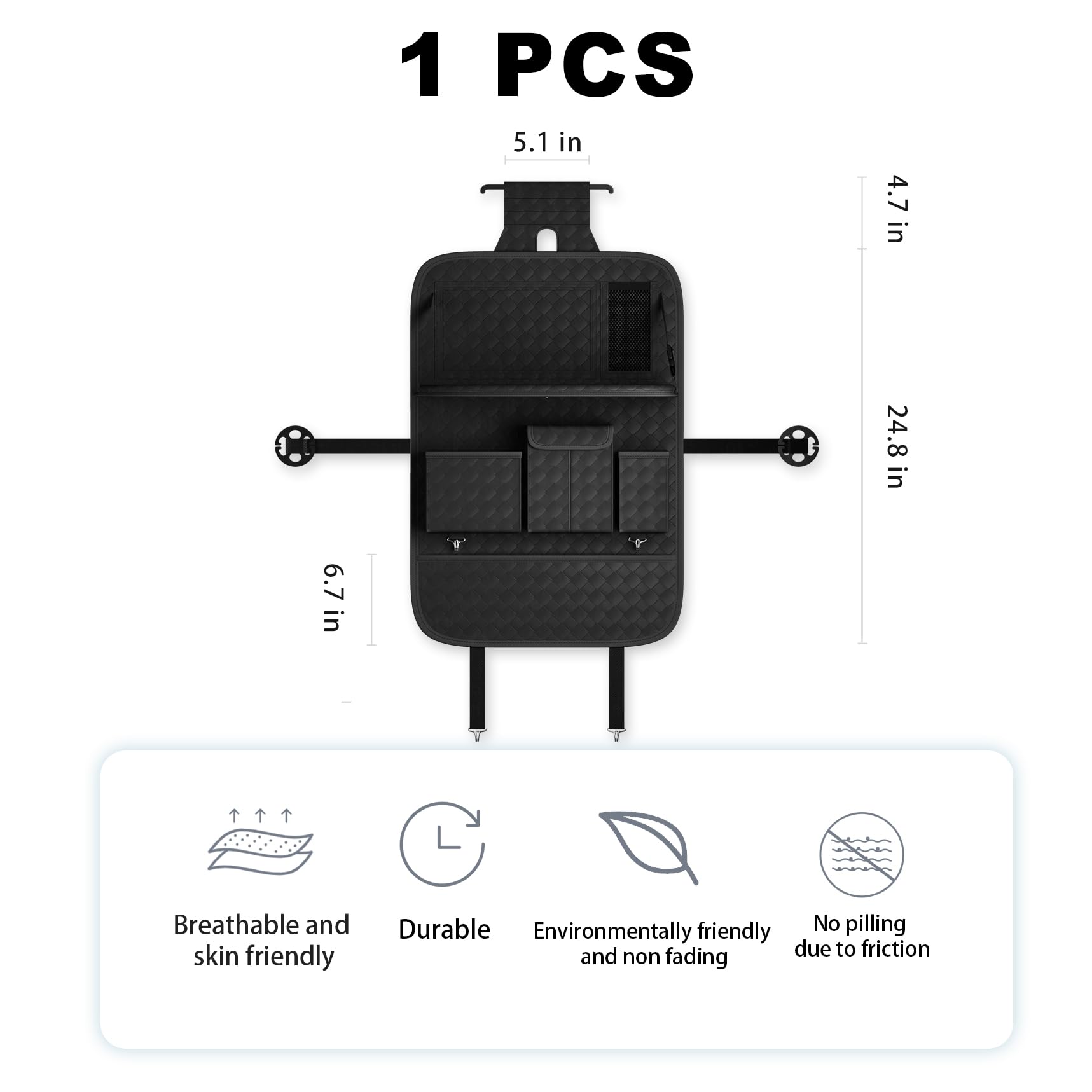 XDV Car Seat Organizers,Multi-functional Back Seat Protectors, Storage Pouches, and Tray Holders (for Cars, Kids, Seat Back and Rear Seats) (Woven Black, 1 Pcs)