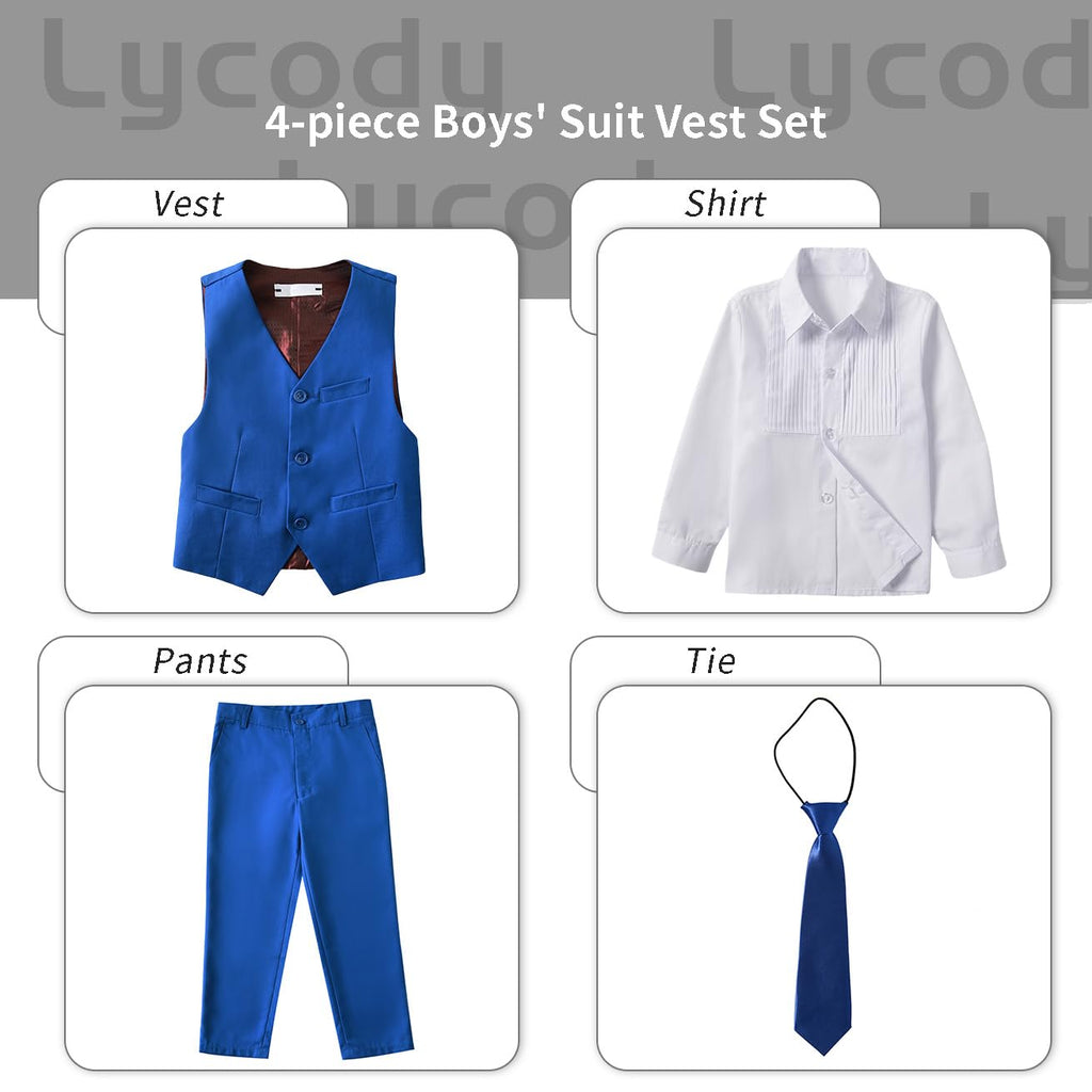 Boys Suit Vest Set Formal Dress Suits Wedding Outfit, Royal Blue, Size 14