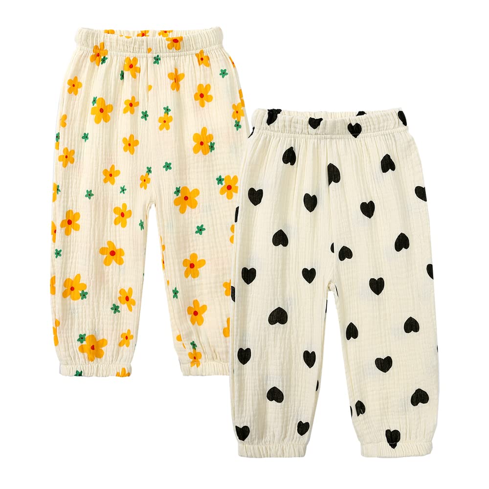 MYGBCPJS Boys Girls 3 Pack Cotton Linen Long Bloomers Graphic Printed Trousers Ankle Length Kids Thin Elastic Waist Pants
