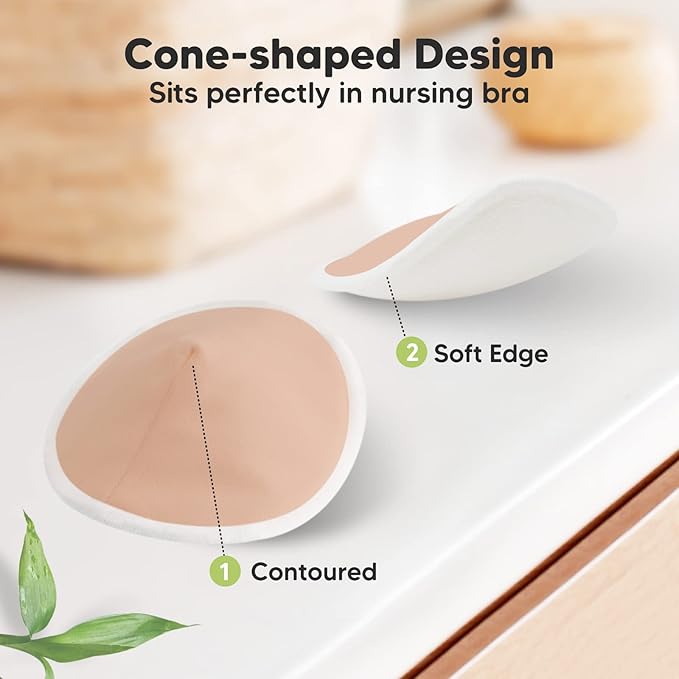 Organic Nursing Pads - 14 Washable Viscose Derived from Bamboo Breastfeeding Pads, Wash Bag, Reusable Breast Pads for Breastfeeding, Nipple Pads for Breastfeeding Essentials (Lovelle, M 3.9")