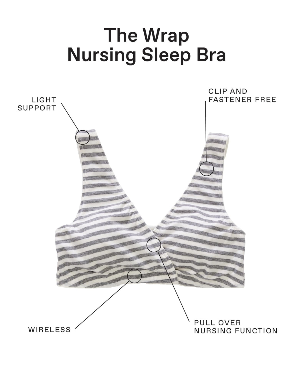 Motherhood Maternity Nursing Bras, Women’s Cotton Spandex Wrap Front Sleep Bra, Bralette for Breastfeeding & Pumping, Grey/Cloud Stripe, 1-Pack, Small