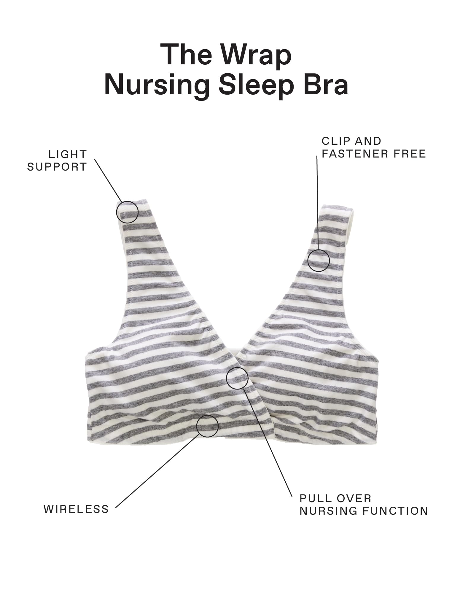Motherhood Maternity Nursing Bras, Women’s Cotton Spandex Wrap Front Sleep Bra, Bralette for Breastfeeding & Pumping, Grey/Cloud Stripe, 1-Pack, Small
