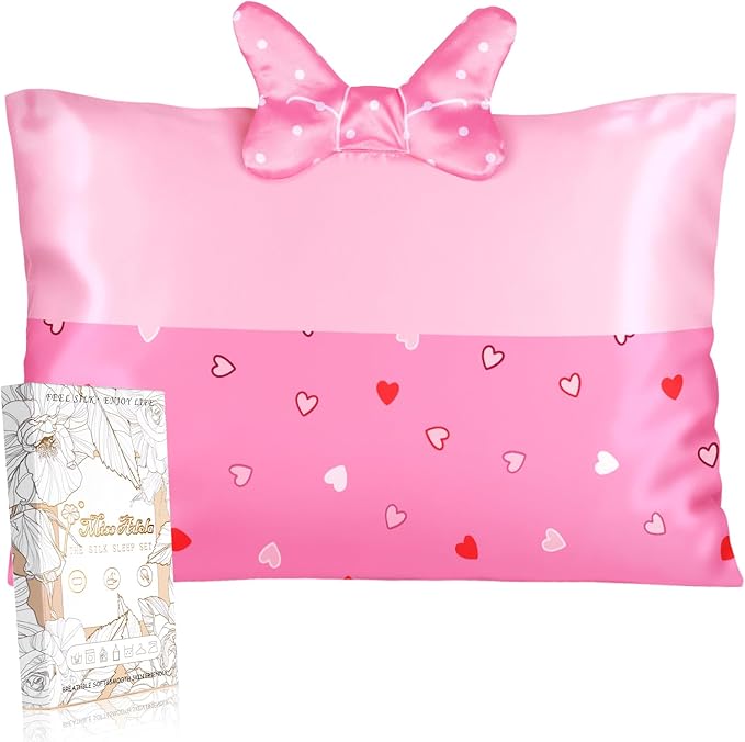 Kids Pillowcases Standard Size 20"x26" - Cute Cartoon Soft Breathable Silk Pillow Cases for Hair and Skin with Hidden Zipper for Women Girls Fun Kawaii Design for Bedding, Point Bow
