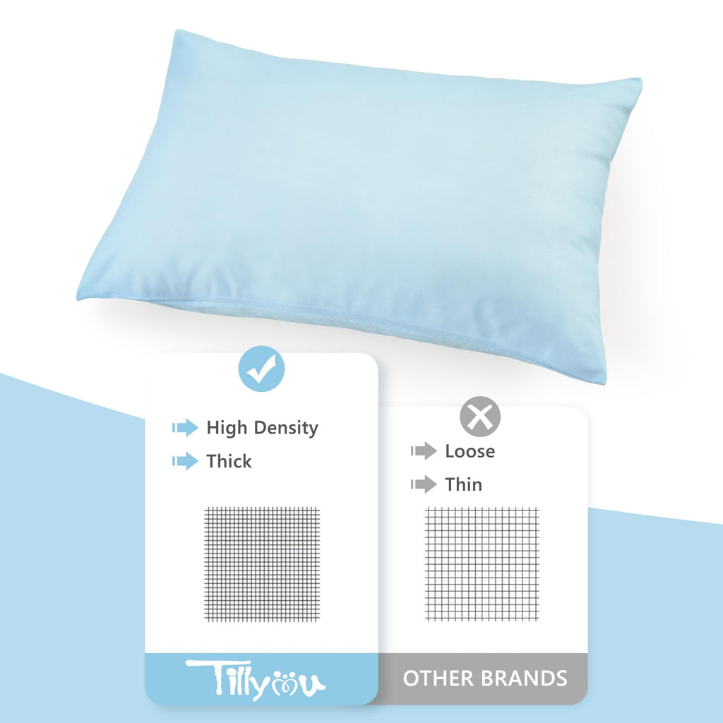 TILLYOU Toddler Pillowcase 2 Pack with Envelope Closure,13" x 18" Silky Soft Microfiber Travel Kids Pillowcase for Boys and Girls,Aqua Blue