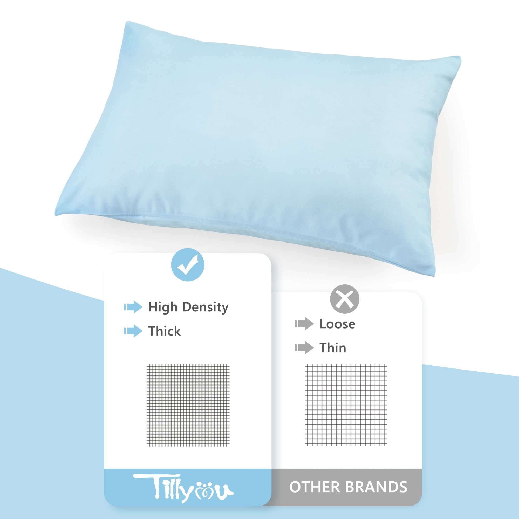 TILLYOU Toddler Pillowcase 2 Pack with Envelope Closure,13" x 18" Silky Soft Microfiber Travel Kids Pillowcase for Boys and Girls,Aqua Blue
