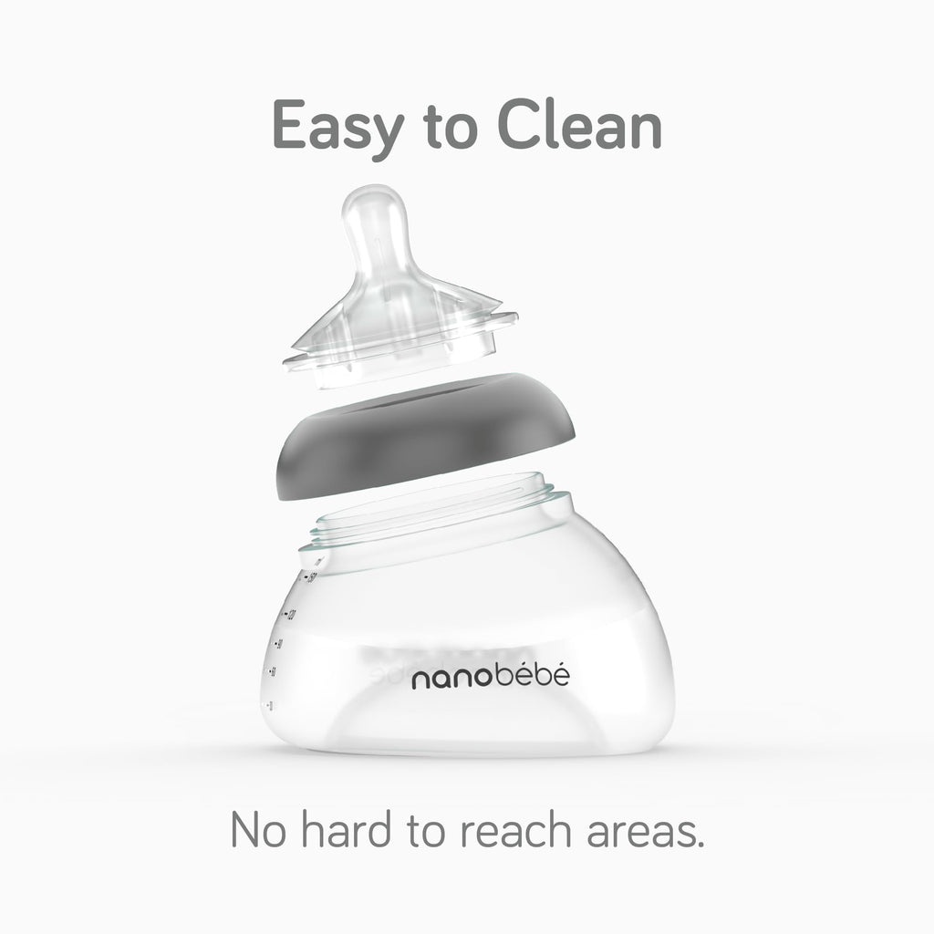 Nanobebe Breastmilk Bottle, Breastfeeding Newborn Breast Like, Anti Colic, Perfect Latch, Preserves Breast Milk nutrients, Twin-Pack Grey