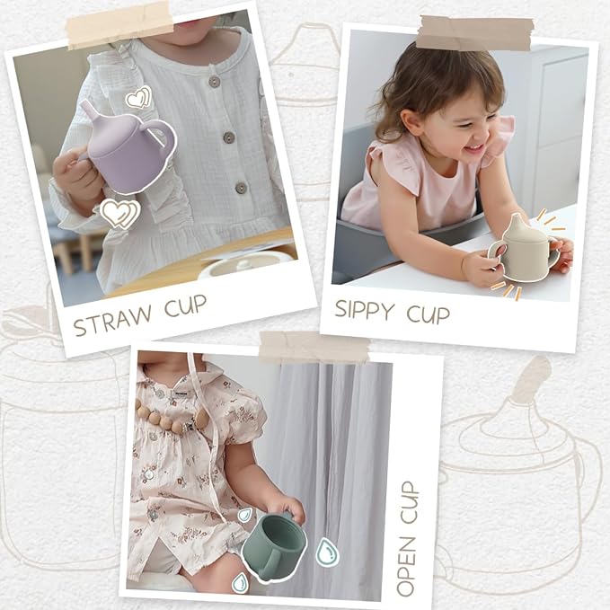 Moonkie Silicone Baby Sippy Cups | 3 Stages Training Cup Straw Cup for Infants Toddlers and Kid | 4 oz 2Pack