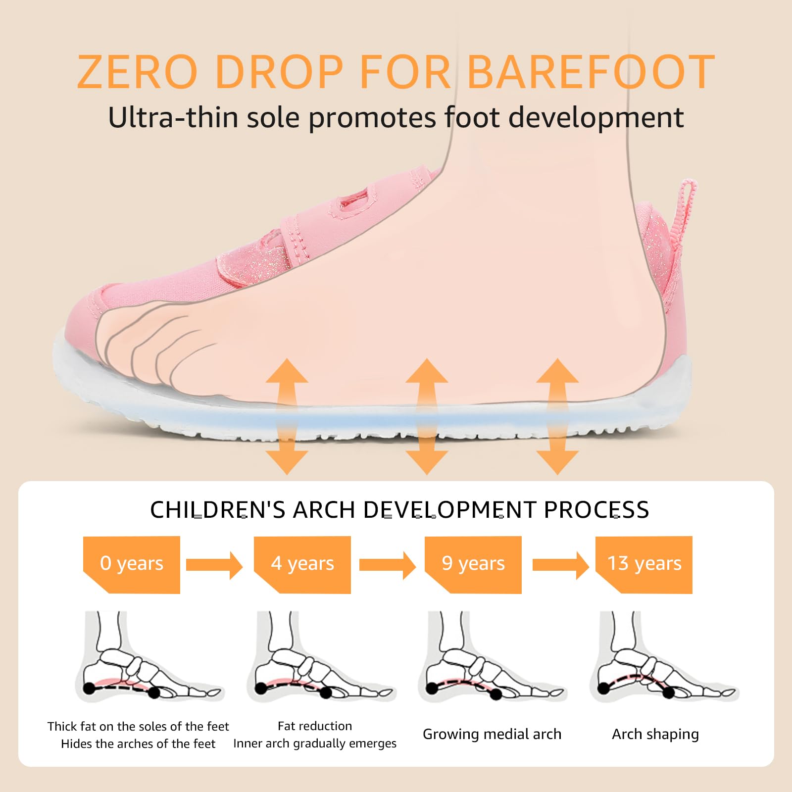 Toddler Shoes Girls Wide Toe Box Barefoot Baby Walking Sneaker Pink Size 11