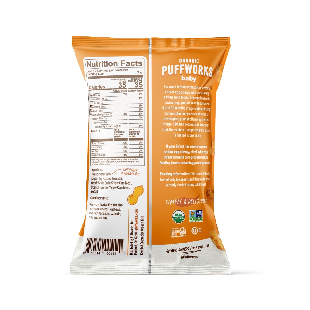 Puffworks Organic Baby Peanut Butter Puffs, 0.5 oz, 12 Pack