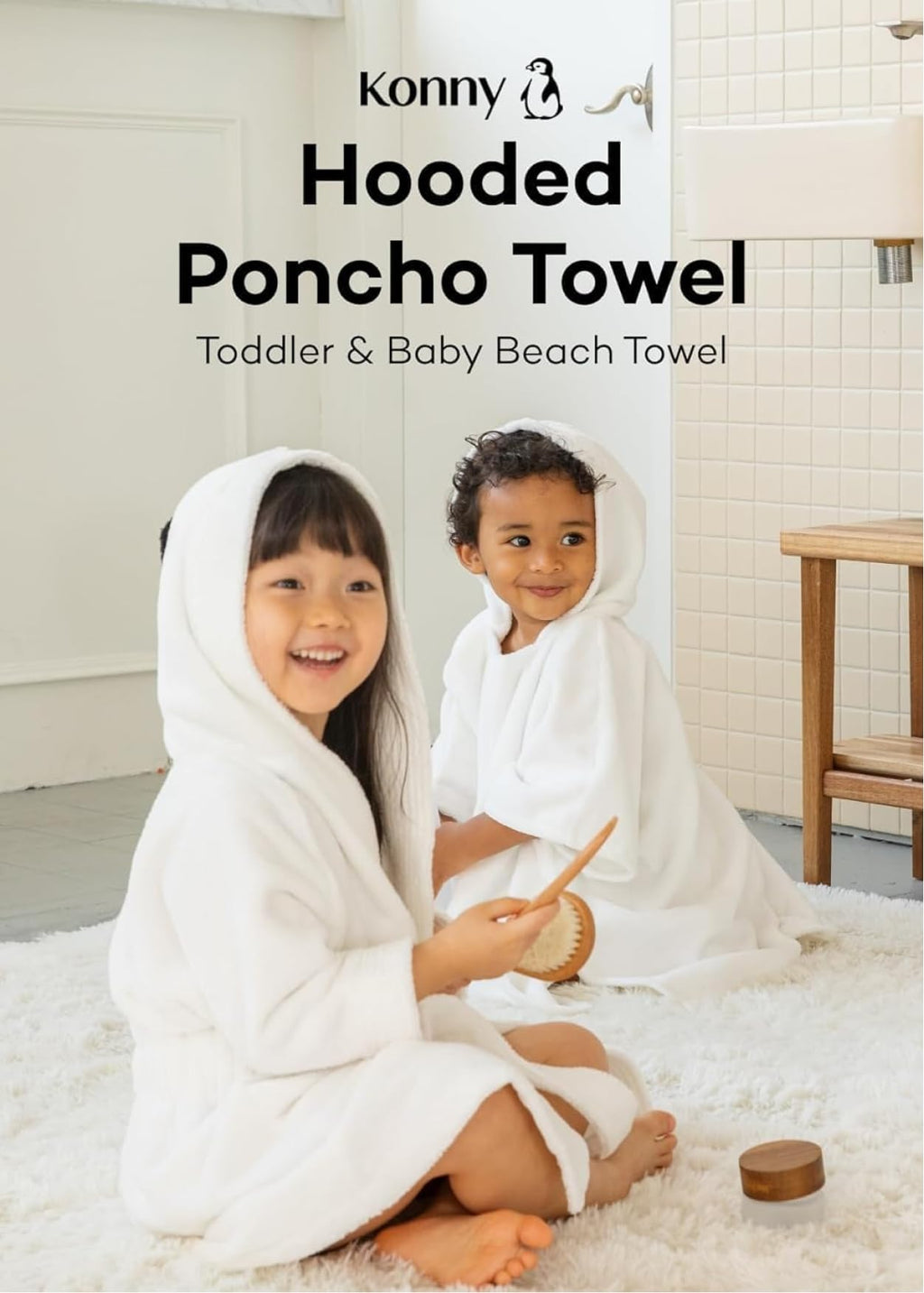 Konny Baby Hooded Towel Rayon from Bamboo Cotton Baby Bath Beach Towel Hooded Poncho, Oeko-TEX, Ultra Soft & Quick-Dry, Newborn Boys Girls Toddler (Beige, Small)