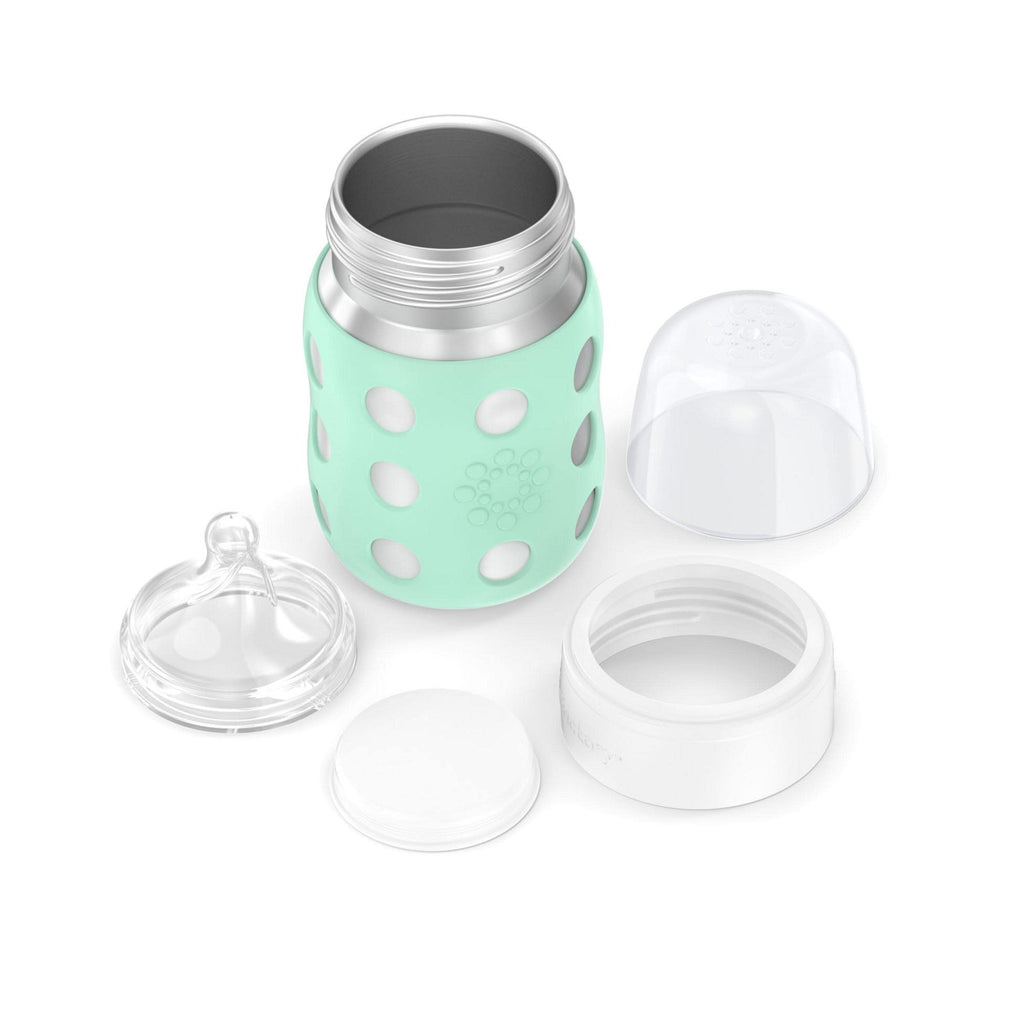 Lifefactory 8 oz Stainless Steel Baby Bottle, Stage 2 Nipple, Mint