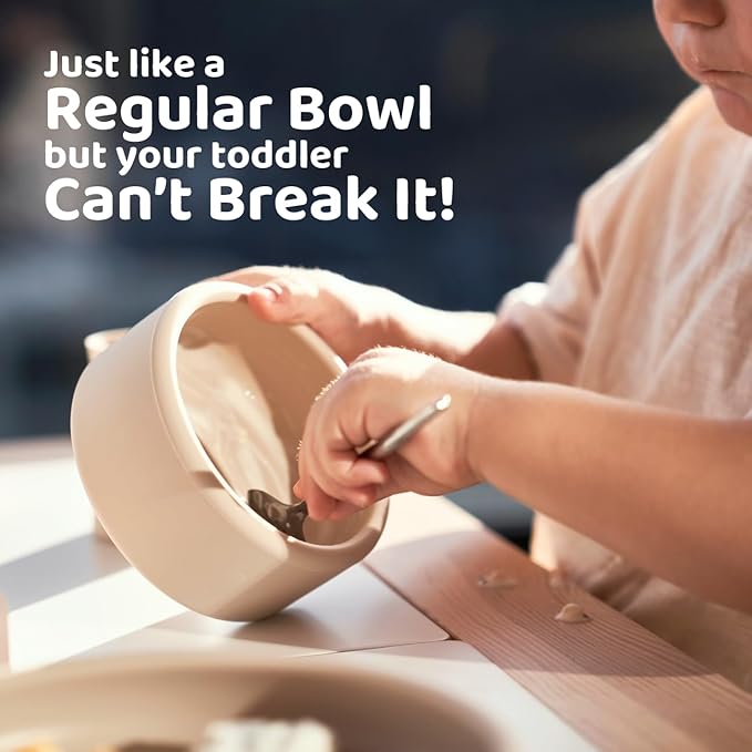APLAINR Solid Bowl, Silicone Bowl for Baby, Toddler & Kids, 9 fl oz, Non Slip, Heavy Base, Deep, Microwave & Dishwasher Safe, No BPA, Cereal, Soup, Snack Dishes & Dinnerware, Oat Cream
