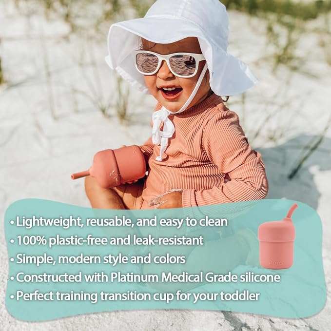 Pura my-my Silicone Straw Cup| Spill Proof, Reusable, Food Grade Silicone, Plastic-Free | For Kids, Toddlers, Babies & Infants (Rose)