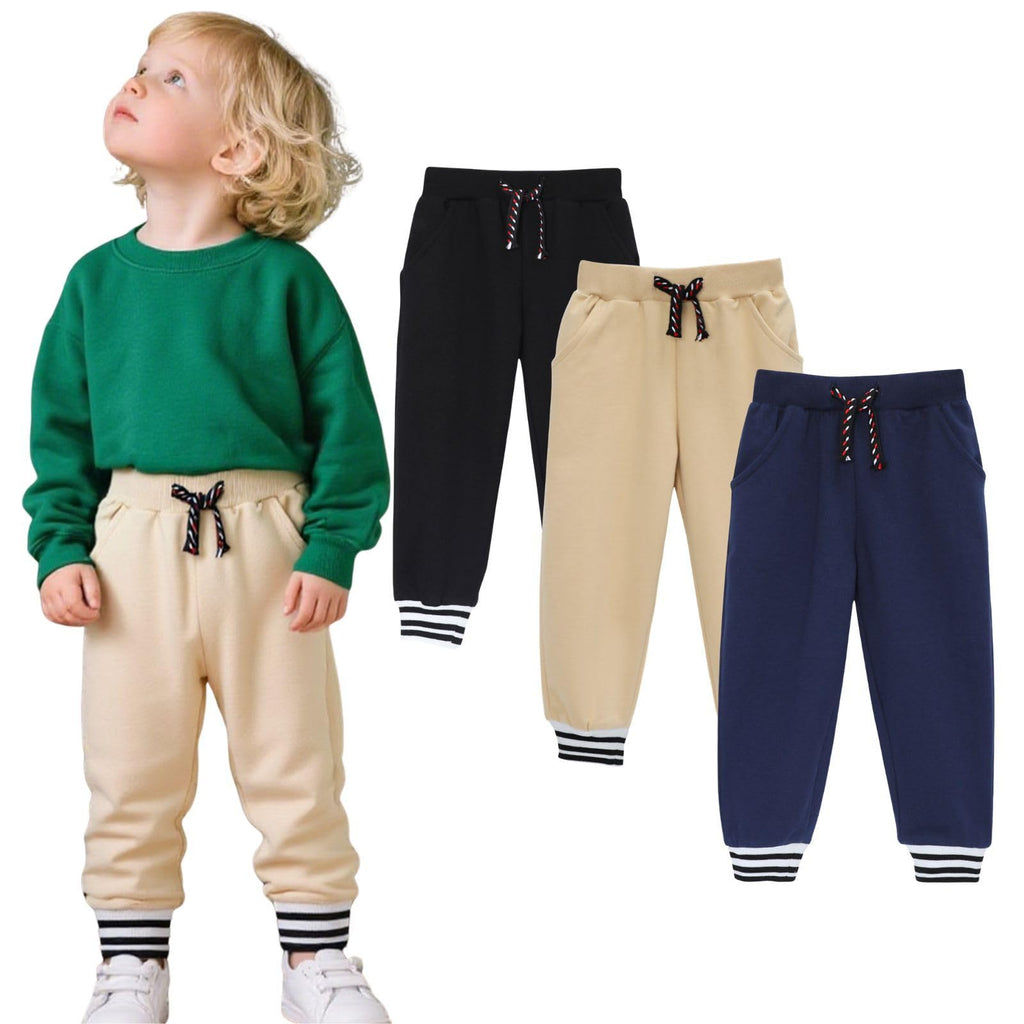HILEELANG Boys Jogger Pants Cotton Sweatpants 3 Pack Pockets Khaki