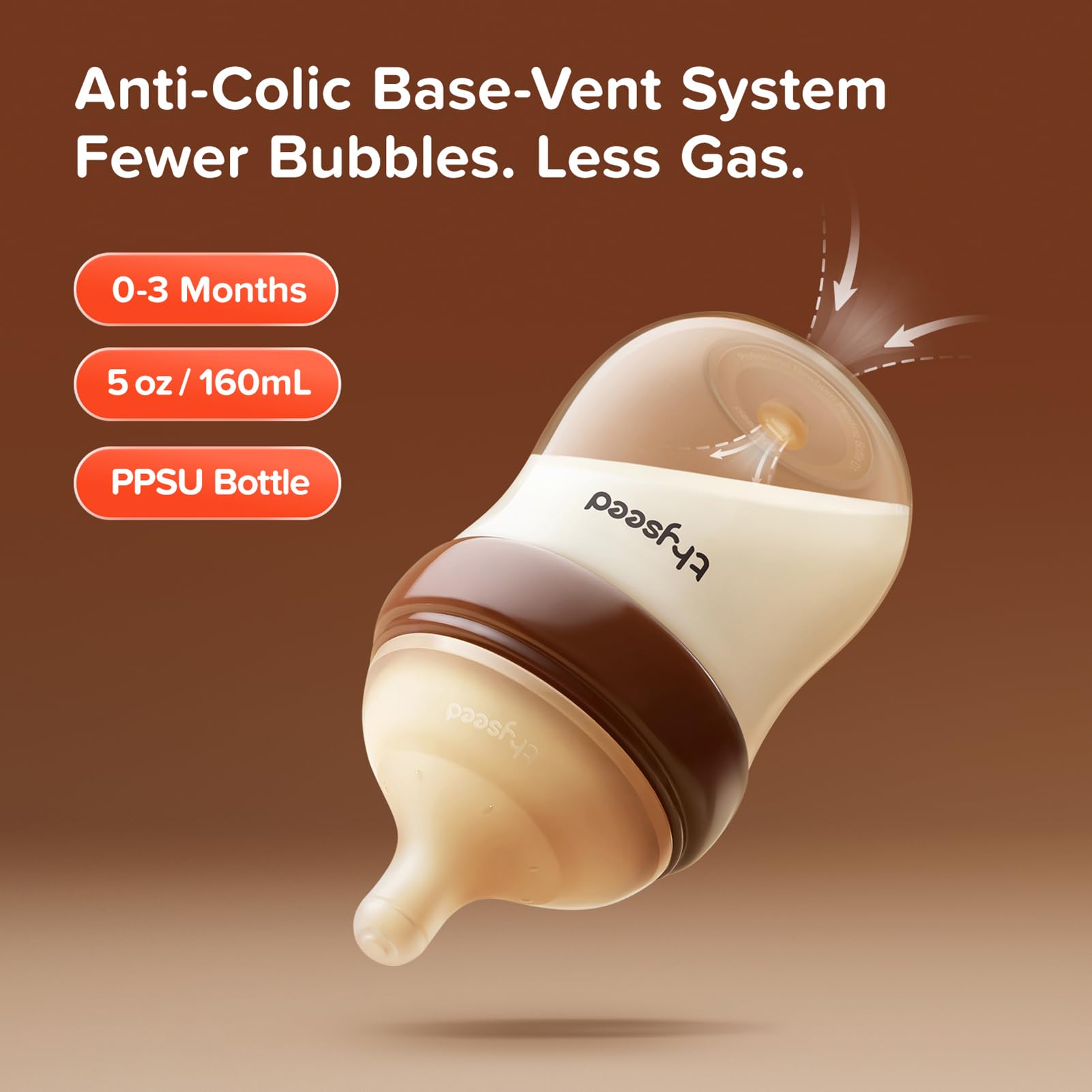 Thyseed PPSU Anti-Colic Baby Bottle, Breast-Like Extra Slow Flow Nipple for Breastfed Babies (0m+), 5 oz/160 mL, 1 Pack