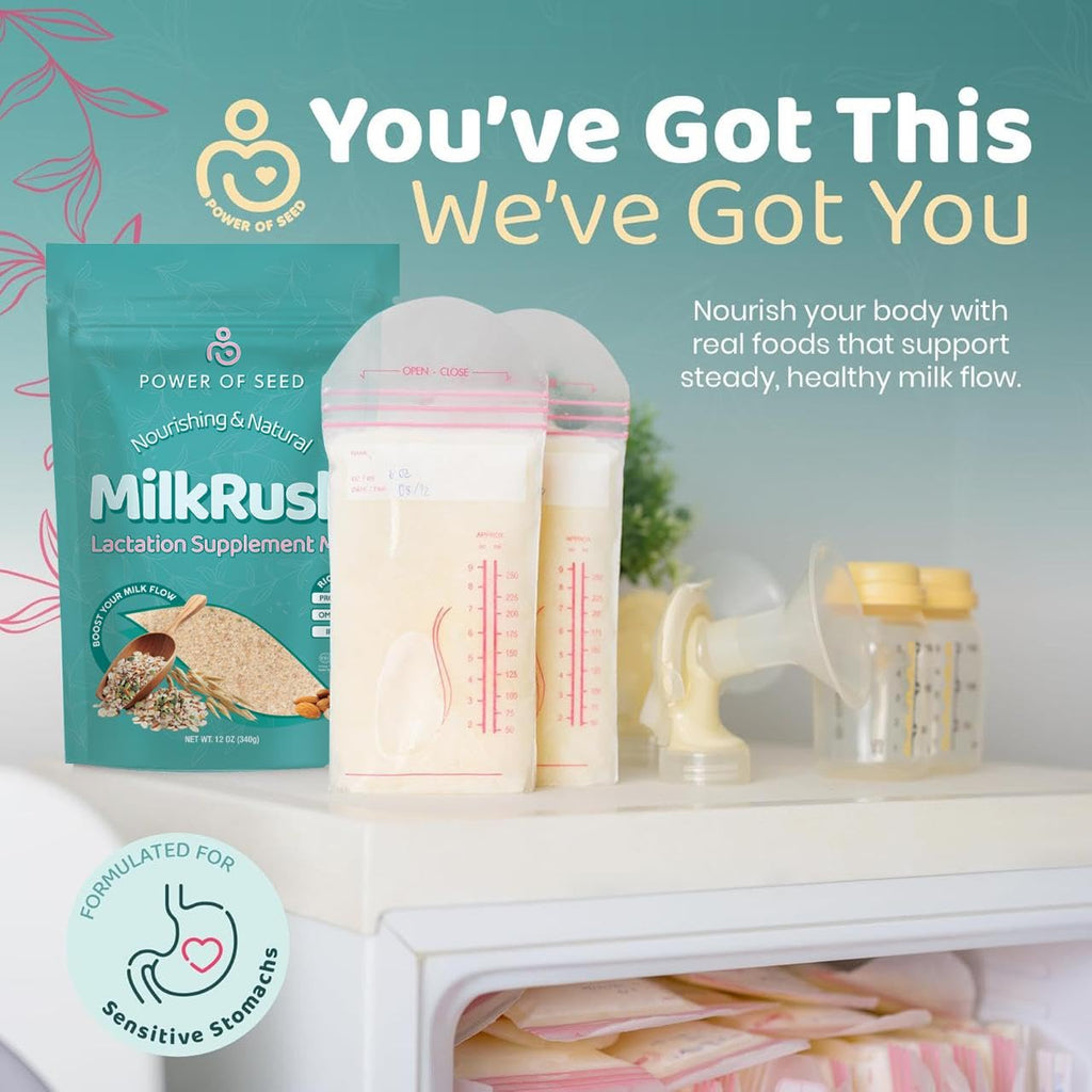 Milkrush Lactation Support for Breastfeeding-Oats Seeds & Almond Lactation Drink Mix - Enrich Milk for Breastfeeding with Superfood Omega 3, Iron & Calcium - Kosher Certified - 12oz Bag