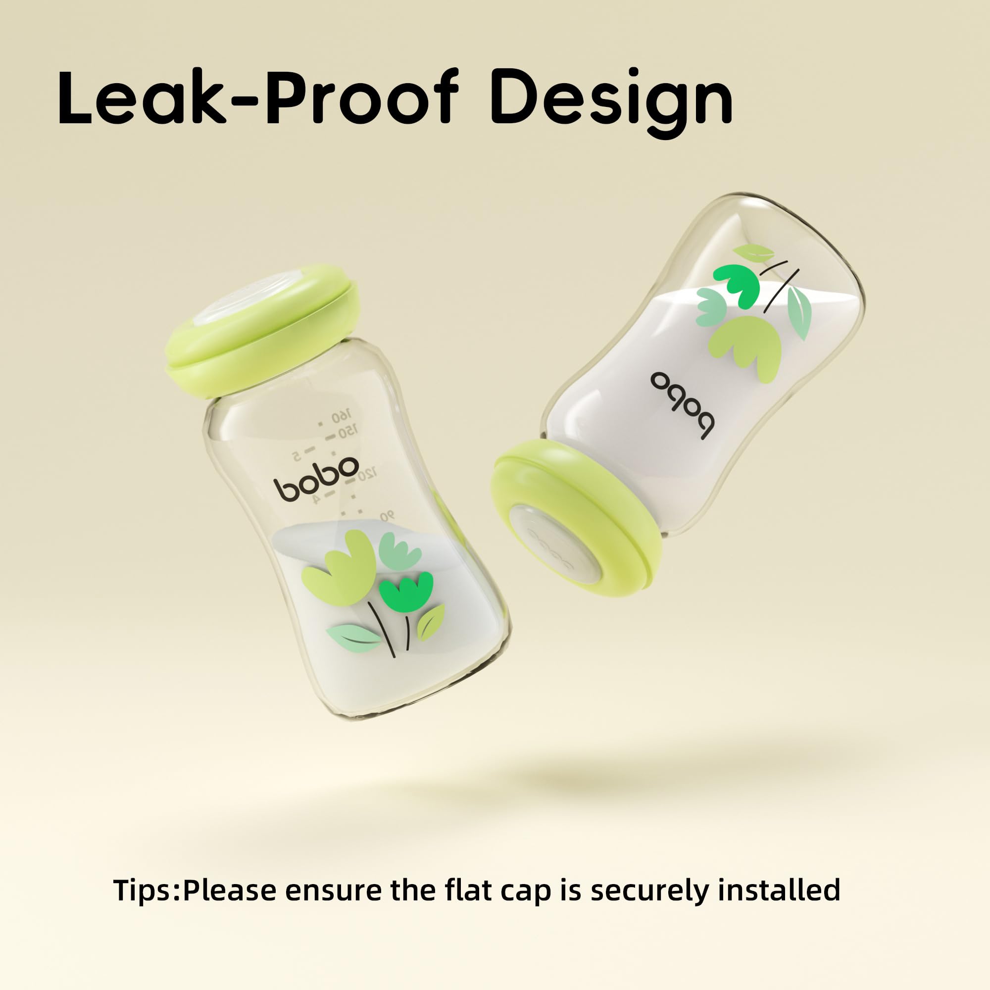 YOHKOH Glass Breast Milk Storage Bottles - 100% Leak-Proof, BPA-Free Breastmilk Storage Containers, Freezer & Dishwasher Safe, Ideal for Nursing Mothers (Green, 5.4oz (Pack of 6))
