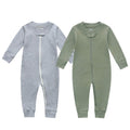 Owlivia Organic Cotton Baby Boy Girl Zip up Sleep N Play, Footless, Long Sleeve(3-6 Months, Dark Grey Melange & Olive Green)