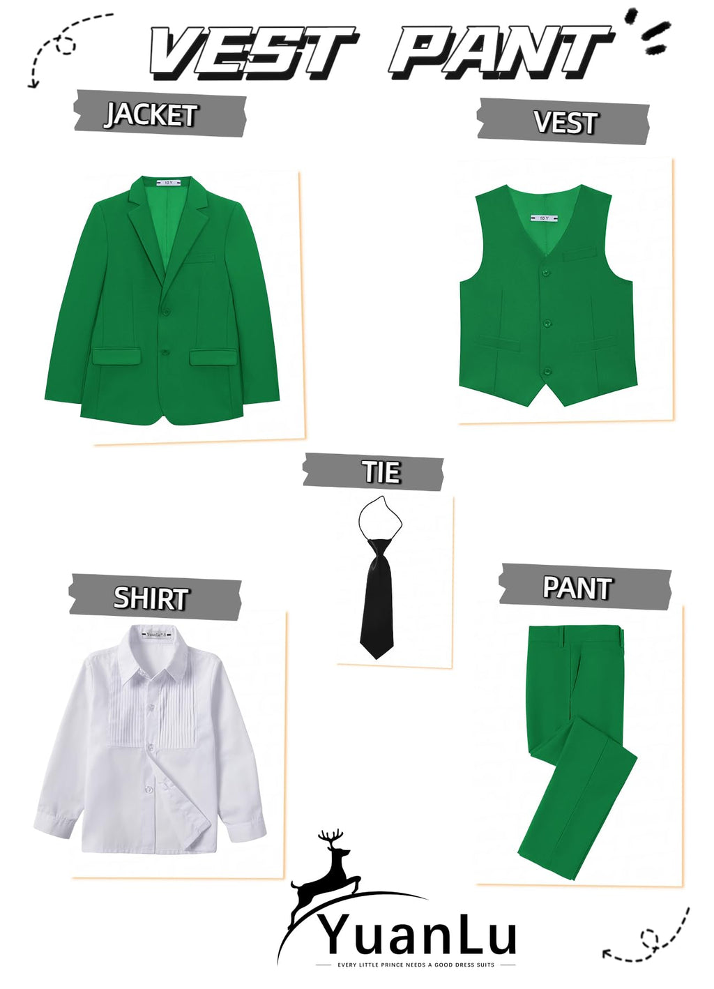 YuanLu Kids Slim Fit Suit Boys Christmas Tuxedo Green Youth Suits Size 10