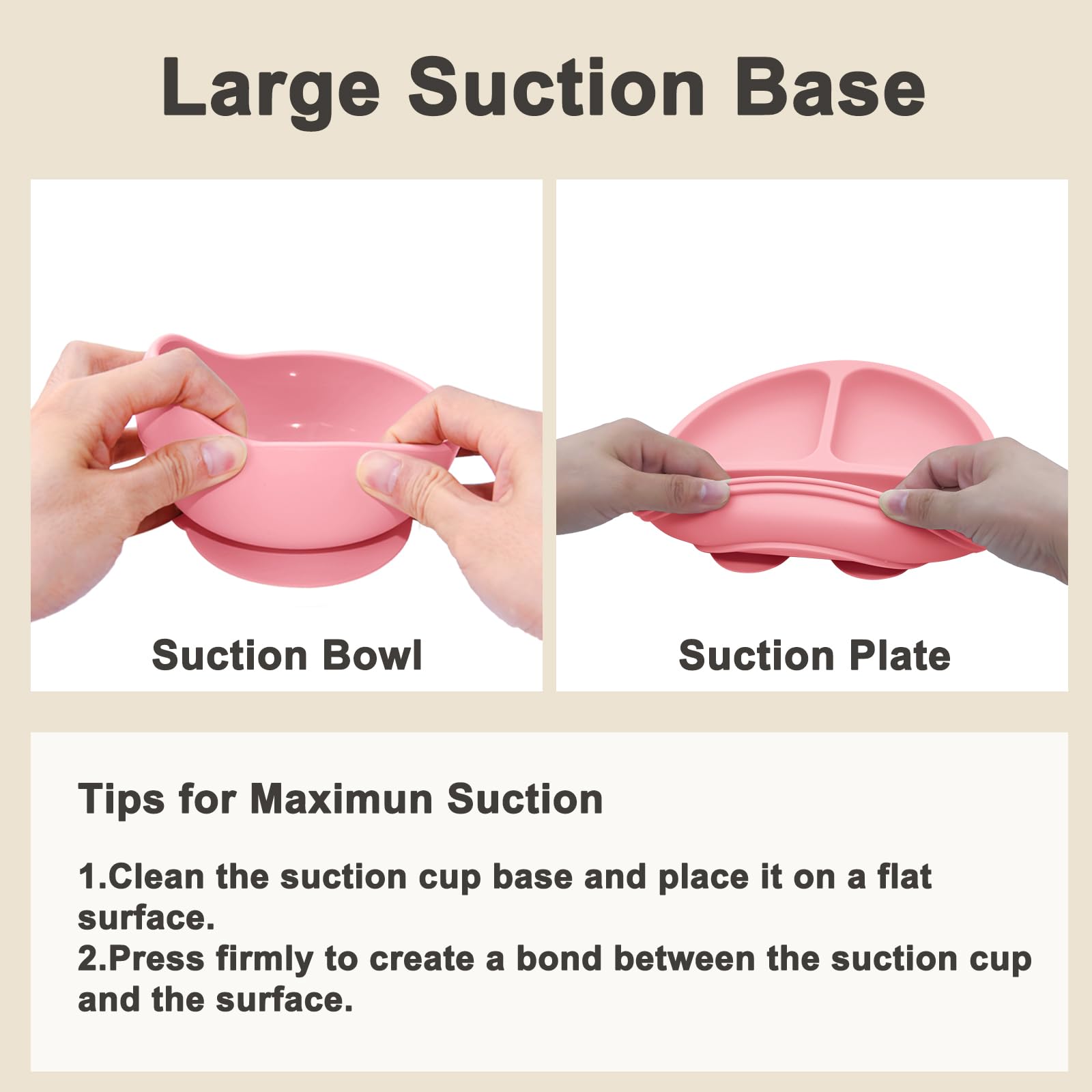 Munlinder Silicone Baby Feeding Set | Baby Led Weaning Supplies Includes Suction Bowls and Divided Plates, Adjustable Bib, Baby Utensils Spoons and Forks,Cup | Baby Feeding Essentials (Pink)