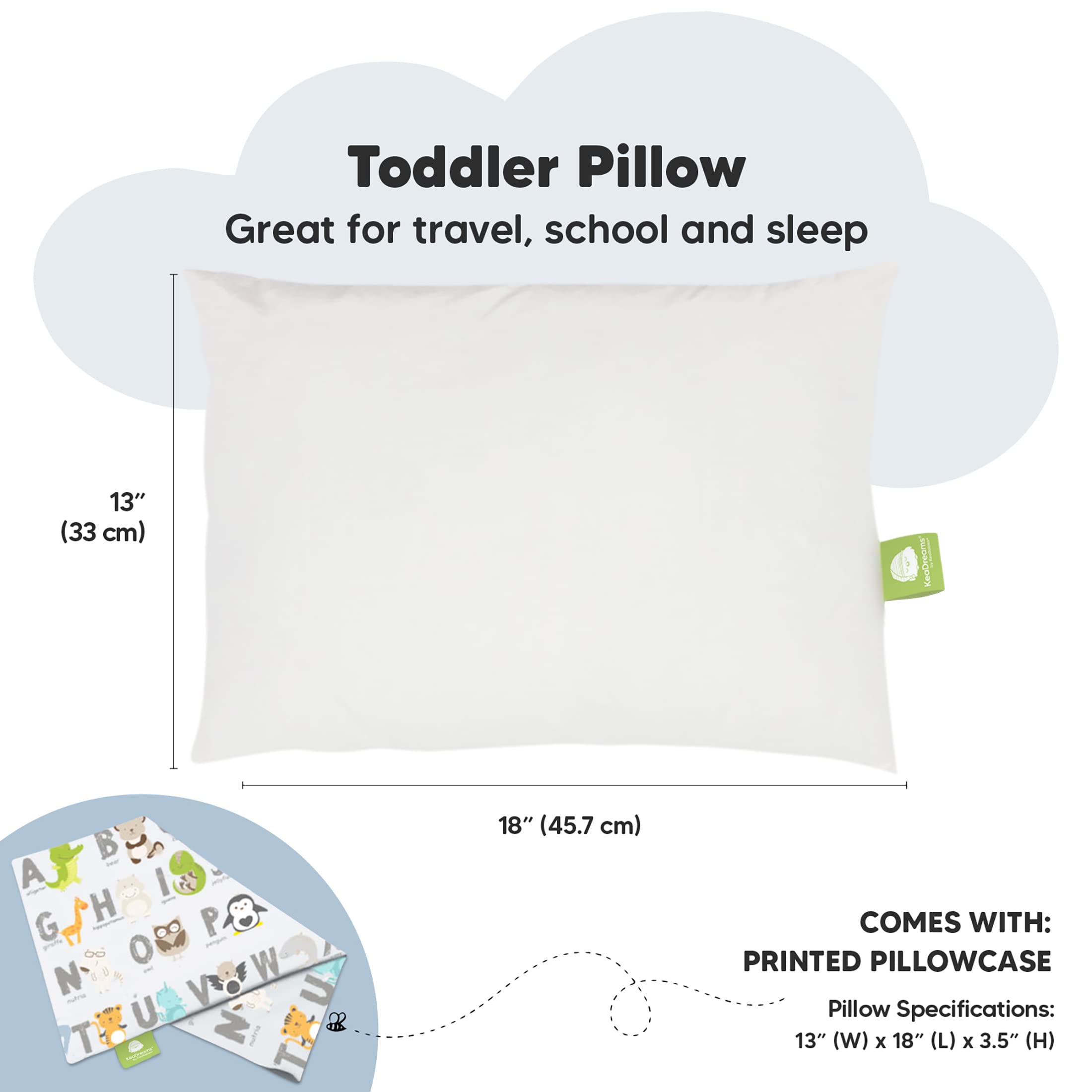 Toddler Pillow with Pillowcase, 13x18 My Little Dreamy Pillow (KeaABC)