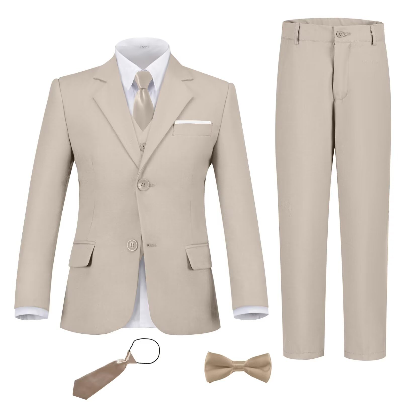 Boy Suit Slim Outfit 6 Piece Tux Jacket Vest Pants Light Champagne 18