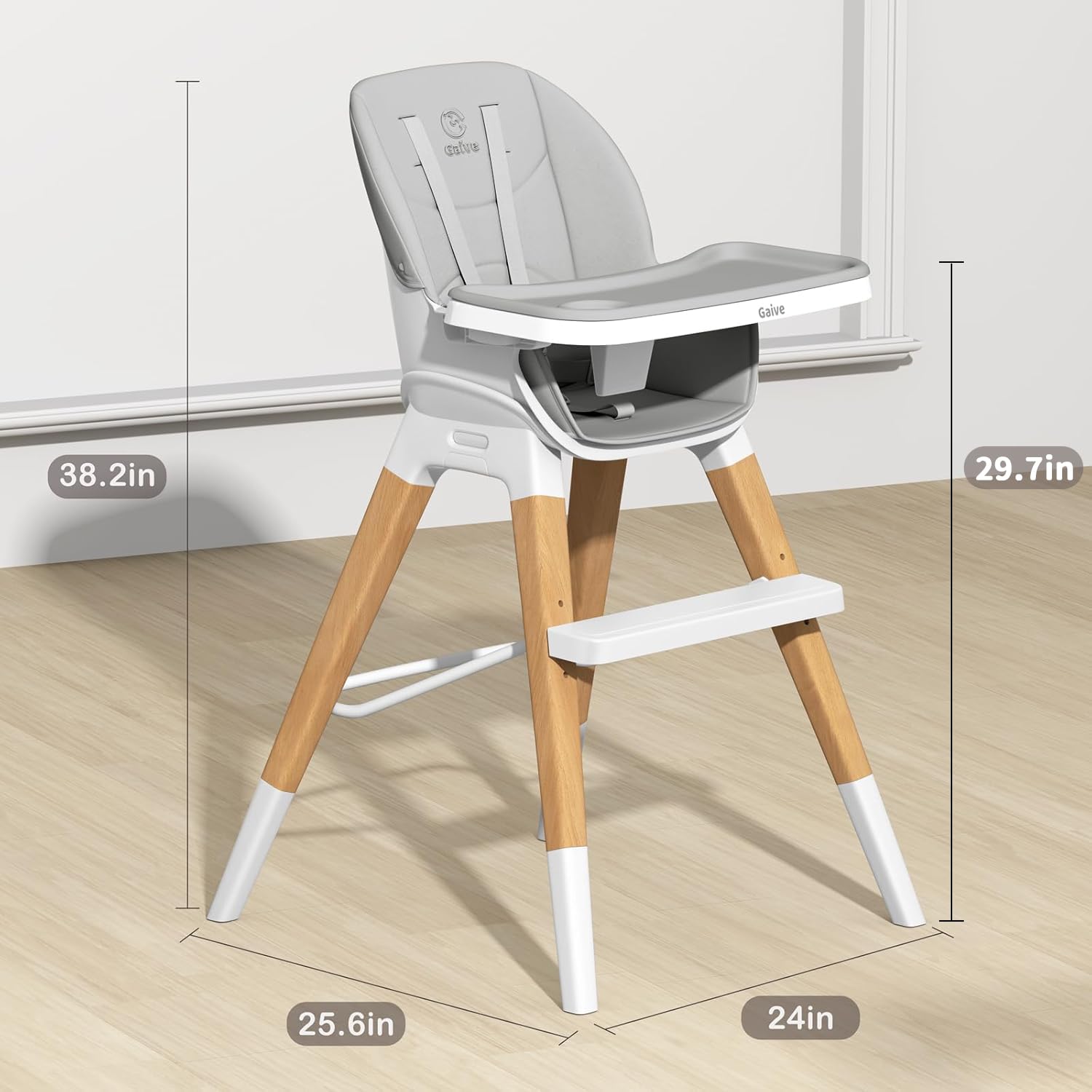 GAIVE 8 in 1 Convertible Wooden High Chair, Adjustable Baby High Chair for Babies and Toddlers with Tray, Easy to Clean, Grow with Family|Booster|Learning Table|High Stool