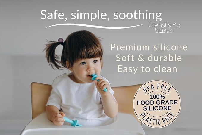 Growing Love Baby Spoons Set, Self Feeding 6 months, Pre-Spoon, Baby utensils, training spoon, cuchara bebe, blw, 100% silicone, Anti choke shield (pink)